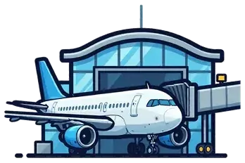 An airplane parked at an airport building