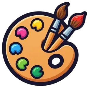 A paint palette and two paintbrushes