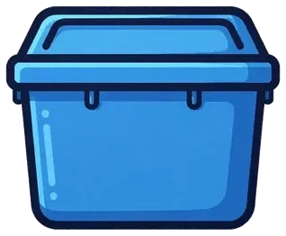An empty blue plastic bin