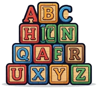 A stack of wooden letter blocks