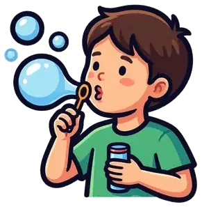 A boy blowing bubbles with a bubble wand