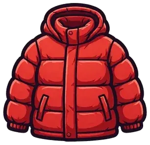 A puffy red winter coat with a hood