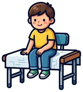 A boy sitting on an exam table