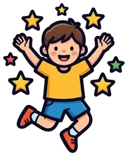 A child jumping with stars around him