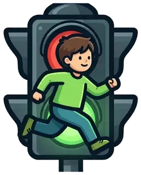 A child running out of the green light of a traffic light