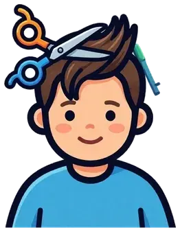 A boy getting his hair cut with scissors