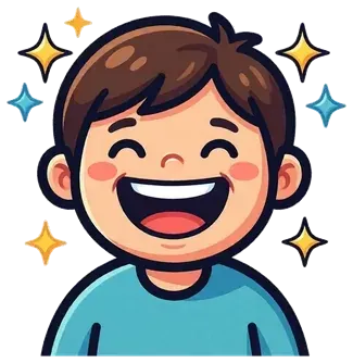 A laughing child with sparkles around his face