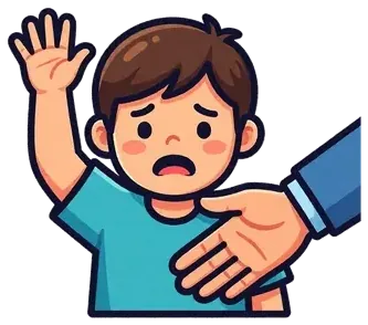 A child raising his hand while an adult hand reaches out to help