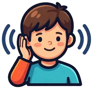 A boy holding a hand to his ear to listen