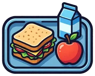 A lunch tray with a sandwich, an apple and a carton of milk