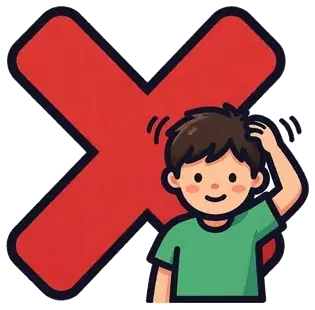 A boy next to a big red cross