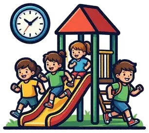 Children running and going down the slide at the school playground