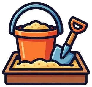 A sandbox with a bucket and a shovel
