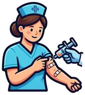 A nurse giving a child a shot in the arm