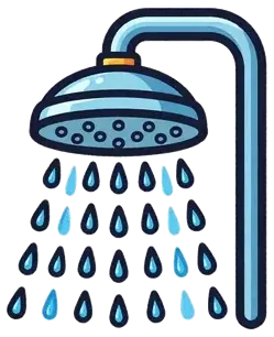 A shower head with water coming out