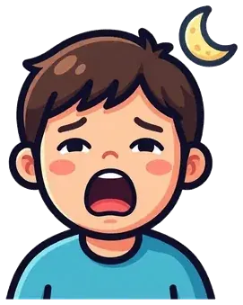 A yawning child with a moon behind him