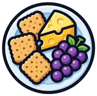 A plate of crackers, cheese and grapes