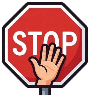 A red stop sign with a raised hand