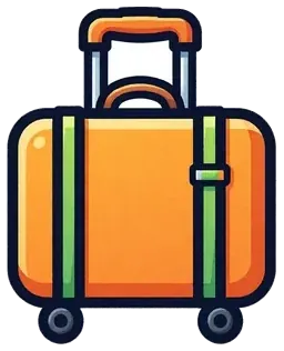 An orange suitcase on wheels