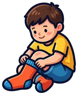 A child pulling off his socks