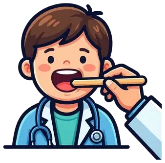 A child saying ahh while a doctor holds a tongue depressor