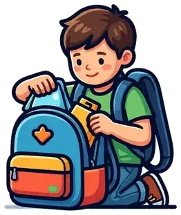 A boy unpacking his backpack