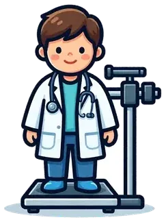 A boy standing on a scale