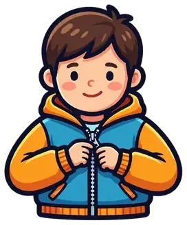 A boy zipping up his jacket