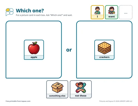 Two-choice board with an apple card and a crackers card