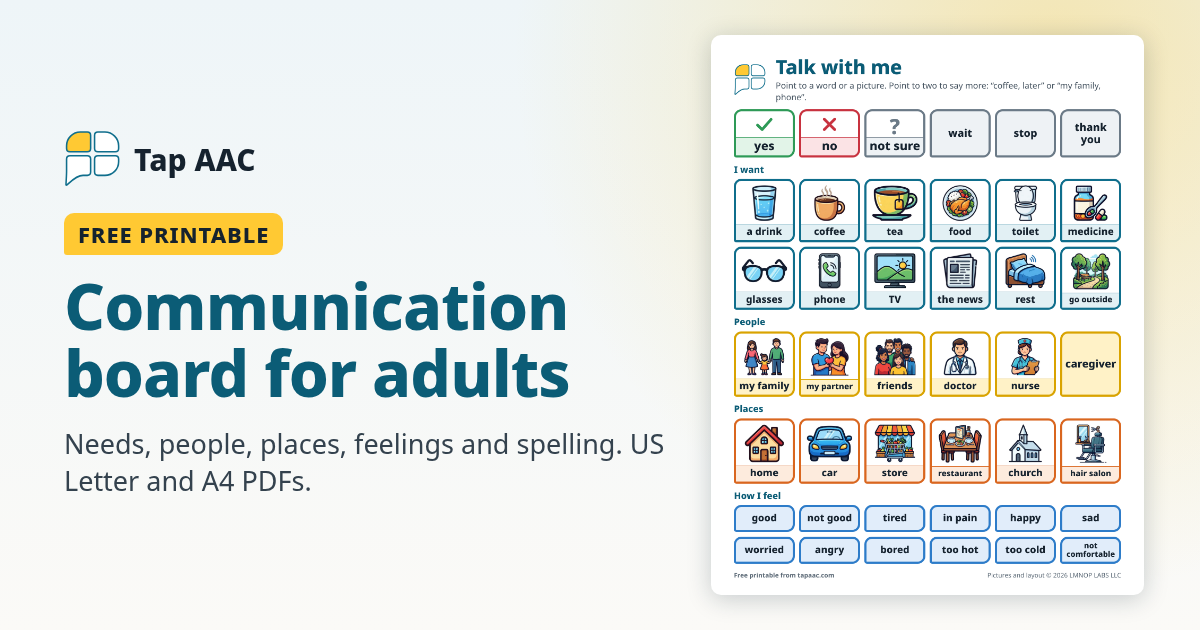 Communication Board for Adults: Free Printable PDF