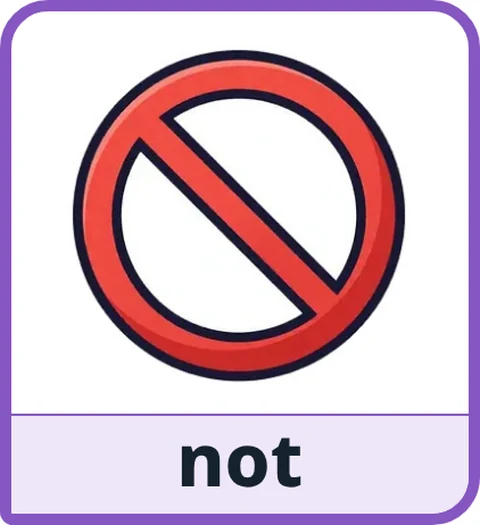 Picture card for the core word not: a red circle with a line through it