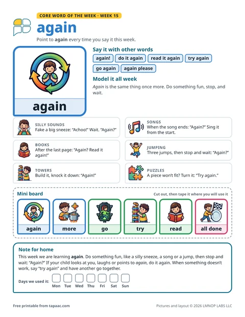 Core word of the week 15 printable for the word again