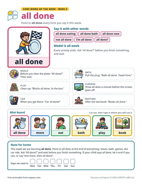 Core word of the week 5 printable for the word all done