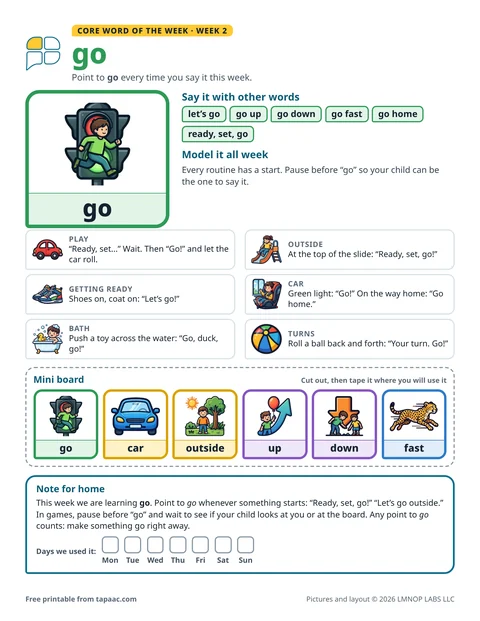Core word of the week 2 printable for the word go