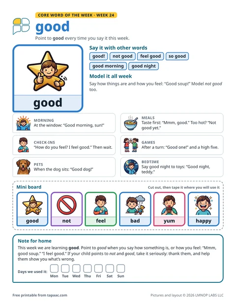 Core word of the week 24 printable for the word good