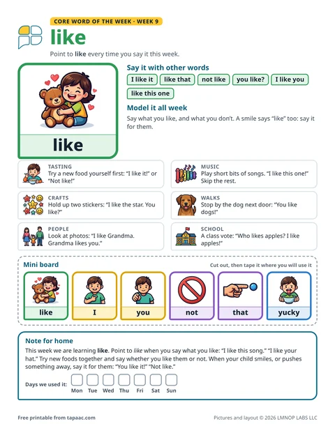 Core word of the week 9 printable for the word like