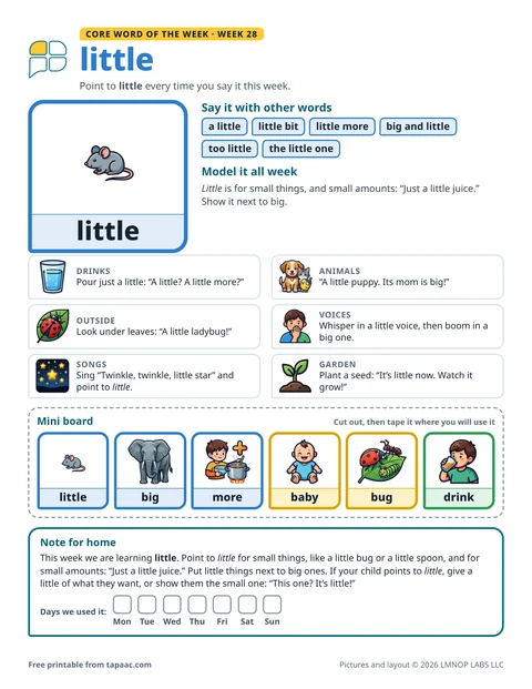 Core word of the week 28 printable for the word little