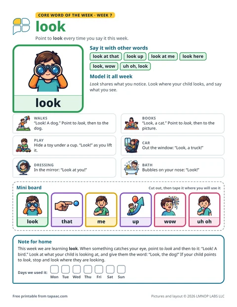 Core word of the week 7 printable for the word look
