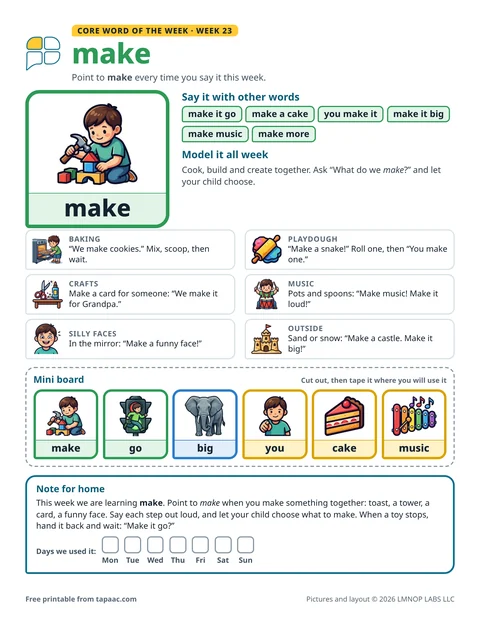 Core word of the week 23 printable for the word make