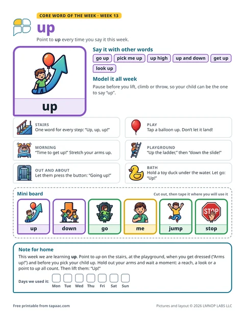 Core word of the week 13 printable for the word up