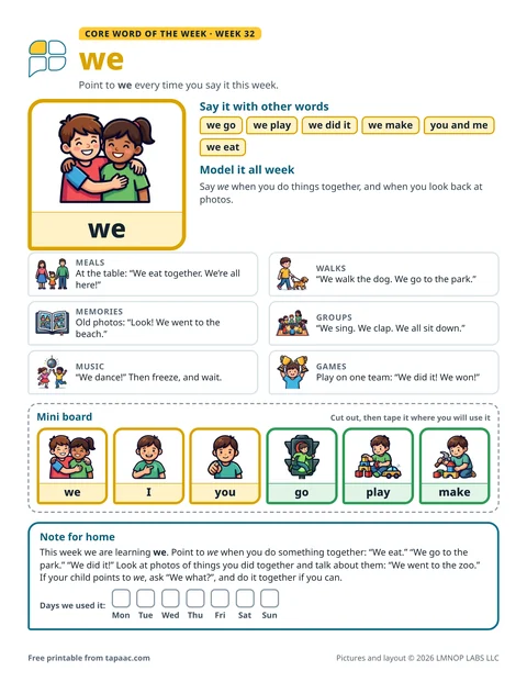 Core word of the week 32 printable for the word we